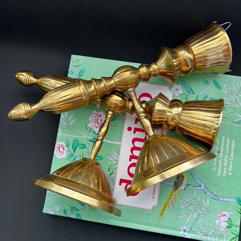 Vintage Brass Wall Sconces Pair Fluted Spindle Candle Holders Made in India 10